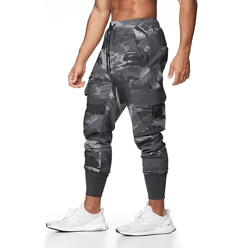 

Men's Joggers Cargo Pants Drawstring Zipper Pocket Bottoms Winter Breathable Soft Sweat wicking Gym Workout Workout Walking Sportswear Activewear Solid Colored Black Camouflage Gray Camouflage Green