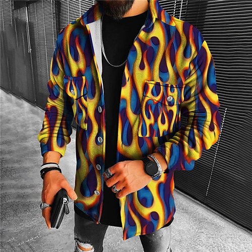 

Men's Coat Street Daily Vacation Fall Winter Regular Coat Regular Fit Warm Breathable Streetwear Chic & Modern Casual Jacket Long Sleeve 3D Print Print Pocket Print Yellow