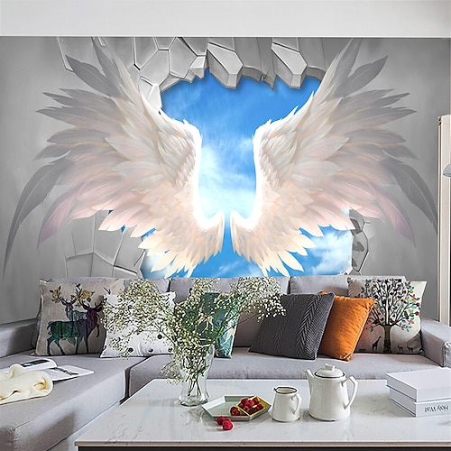 

Mural Wallpaper Wall Sticker Covering Print Peel and Stick Removable Self Adhesive White Angel Wings PVC / Vinyl Home Decor