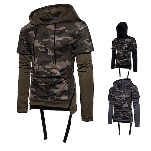 

Men's Camouflage hoodie Outdoor Breathable Sweat wicking Spring Winter Autumn Camo Pullover Cotton Long Sleeve Hunting Camping Training Black Army Green Dark Gray / Combat / Micro-elastic