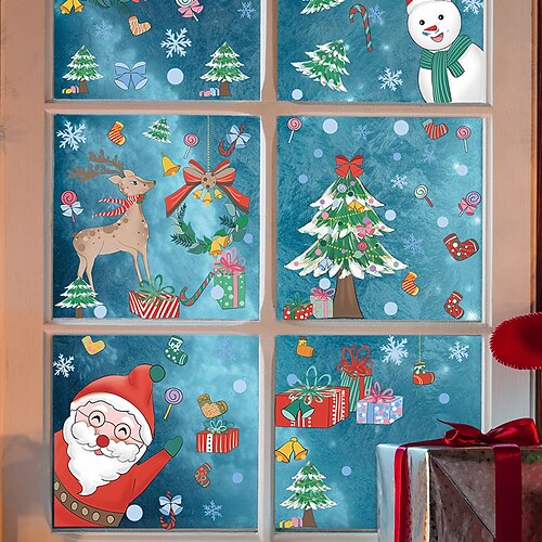 

Cartoon Santa Cartoon Christmas Elk Snowman Window Film Home Bedroom Bathroom Glass Window Film Stickers Self Adhesive Sticker Wall Stickers for Bedroom Living Room