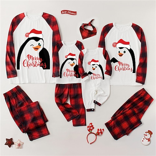 

Christmas Pajamas Family Set Ugly Animal Plaid Letter Daily White Long Sleeve Mom Dad and Me Adorable Matching Outfits Spring Fall