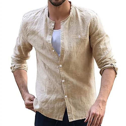 

Per uomo camicia di lino Camicia estiva Camicia da spiaggia Nero Bianco Cachi Manica lunga Tinta unica Henley Primavera & Autunno Giornaliero Hawaiano Abbigliamento Bottone giù