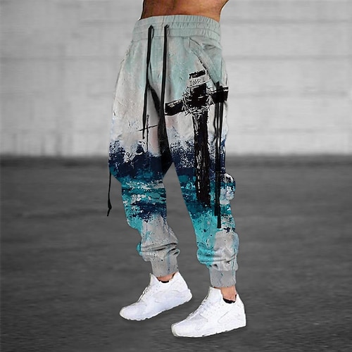 

Men's Sweatpants Joggers Trousers Drawstring Elastic Waist Ribbon Graphic Prints Comfort Breathable Sports Outdoor Casual Daily Cotton Blend Terry Streetwear Designer Blue Micro-elastic / Elasticity