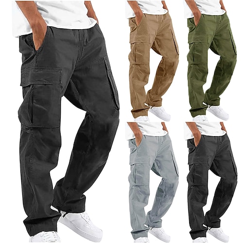 

Men's Joggers Cargo Pants Trousers Pants Drawstring Elastic Waist Multi Pocket Solid Color Comfort Breathable Casual Daily Fashion Streetwear Green Black / Elasticity