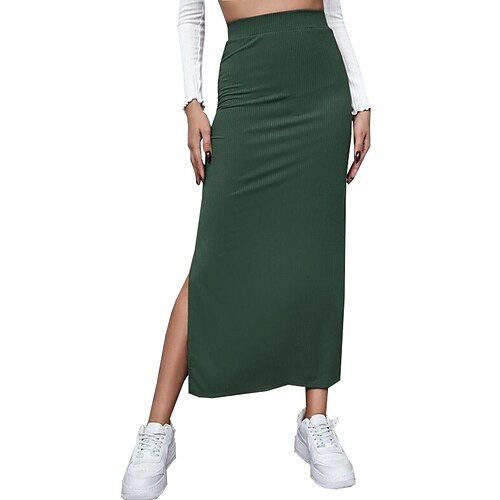 

Women's Bodycon Midi Polyester Green Khaki Red Brown Skirts Fall & Winter Knitting Fashion Date Casual Daily S M L / Slim