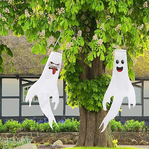 

Halloween Windpipe Flag Outdoor Ghost Festival Party Party Venue Layout Decoration White Luminous Ghost Create An Atmosphere of Horror