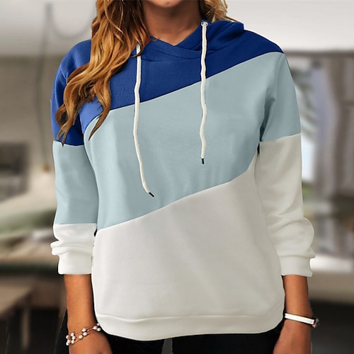 

Women's Plus Size Tops Hoodie Sweatshirt Color Block Print Long Sleeve Hooded Streetwear Daily Going out Cotton Fall Winter Blue Purple