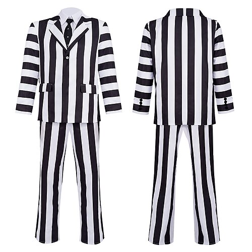 

Beetlejuice Cosplay Costume Outfits Men's Movie Cosplay Cosplay Black Coat Blouse Pants Masquerade Polyester / Tie / Stripes / Tie