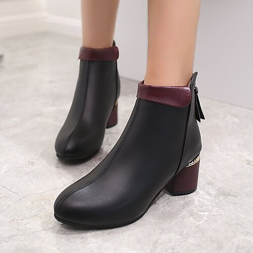 

Women's Boots Combat Boots Booties Ankle Boots Winter Chunky Heel Round Toe PU Leather Zipper Black