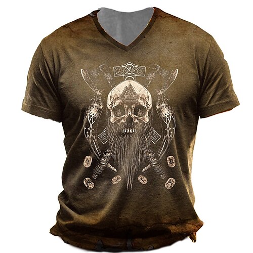 

Men's Unisex T shirt Tee Skull Graphic Prints V Neck Brown 3D Print Outdoor Street Short Sleeve Print Clothing Apparel Sports Designer Casual Big and Tall / Summer / Summer