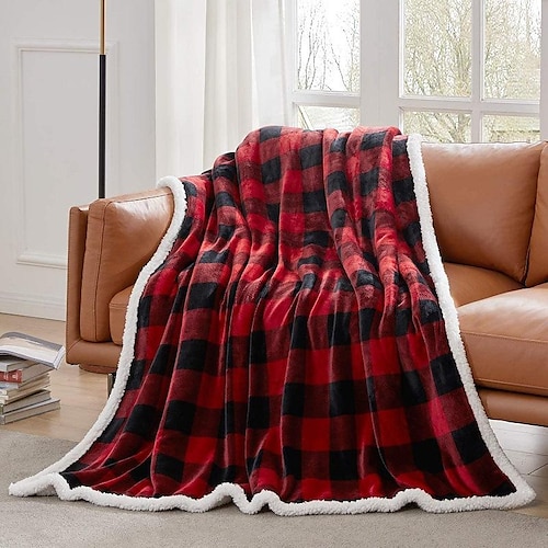 

Sherpa Blanket Plaid Fleece-Layerd Thick Warm Blanket for Winter Christmas Bed Super Soft Fuzzy Flannel Reversible Velvet Plush Twin Queen King Blanket