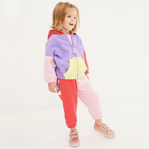 

2 Piezas Niños Chica Sudadera con capucha y Pantalones Conjunto de Ropa Vestimenta Bloque de color Manga Larga Algodón Establecer Vacaciones Estilo lindo Casual Invierno Otoño 2-8 años Morado