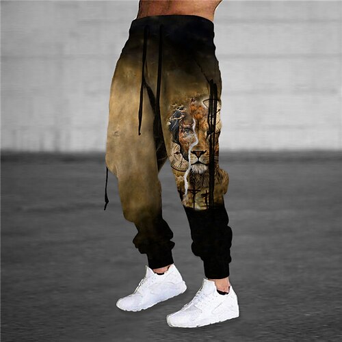 

Men's Sweatpants Joggers Trousers Drawstring Elastic Waist Ribbon Lion Graphic Prints Comfort Breathable Sports Outdoor Casual Daily Cotton Blend Terry Streetwear Stylish Green Purple Micro-elastic