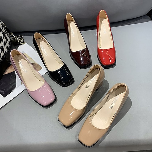 

Women's Heels Outdoor Office Daily Plus Size Summer Chunky Heel Square Toe Elegant Minimalism Sweet Walking Shoes PU Leather Loafer Solid Colored Wine Almond Black