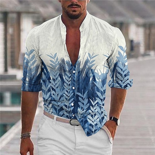 

Hombre Camisa Camisa gráfica Floral Cuello Vuelto Azul Piscina Impresión 3D Exterior Calle Manga Larga Abotonar Estampado Ropa Moda Design Casual Transpirable