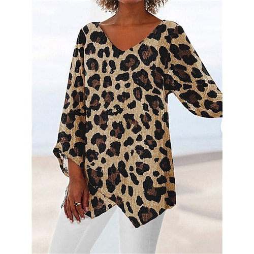 

Women's Plus Size Tops Blouse Shirt Leopard Floral Print Long Sleeve V Neck Casual Daily Going out Polyester Fall Winter Blue Purple
