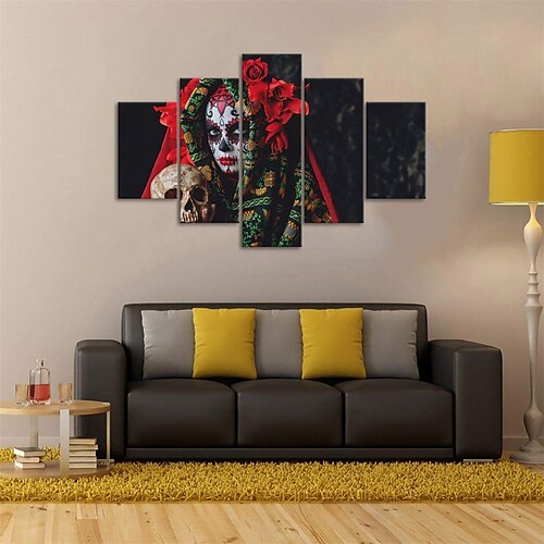 

5 Panels Halloween Prints Posters/Picture Skull Modern Wall Art Wall Hanging Gift Home Decoration Rolled Canvas No Frame Unframed Unstretched