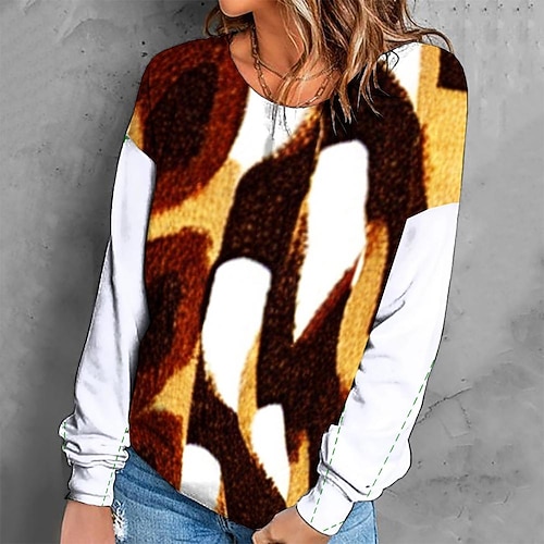 

Women's Sweatshirt Pullover Retro Brown Graphic Geometric Tie Dye Casual Round Neck Long Sleeve S M L XL 2XL 3XL / Winter