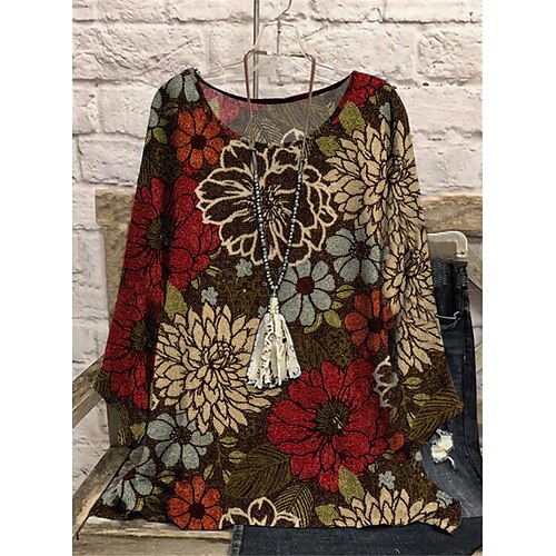 

Women's Plus Size Tops Blouse Shirt Floral Print Long Sleeve Crewneck Casual Daily Vacation Polyester Fall Winter Black