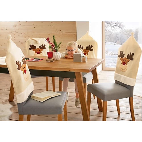 

1 Piece Christmas Elk Shape Chair Cover, Non Woven Chair Cover,Chair Protector Cover Seat Slipcover for Dining Room,Wedding, Ceremony, Banquet,Christmas Decor,5060cm