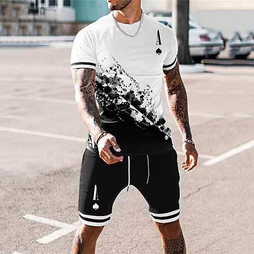 

Men's Shorts and T Shirt Set T-Shirt Outfits Graphic Prints Poker Crew Neck White 3D Print Outdoor Street Short Sleeve 3D Print Clothing Apparel 2pcs Basic Classic Comfortable Big and Tall / Summer