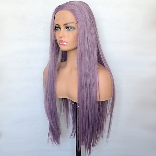 

Mixed Purple Synthetic Lace Front Wig Silky Straight Heat Resistant Fiber Natural Hairline Cosplay For Women