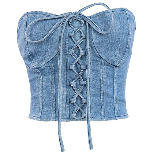 

Corset Women's Corset Tops Prom Party & Evening Club Blue Cotton Sexy Overbust Corset Lace Up Backless Tummy Control Pure Color Fall Winter