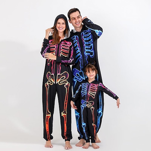 

Family Look Halloween Pajamas Skull Home Black Long Sleeve Daily Matching Outfits