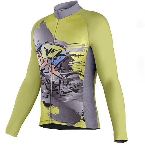 

21Grams Men's Cycling Jersey Long Sleeve Bike Top with 3 Rear Pockets Mountain Bike MTB Road Bike Cycling Breathable Quick Dry Moisture Wicking Reflective Strips Green Mint Green Graphic Polyester