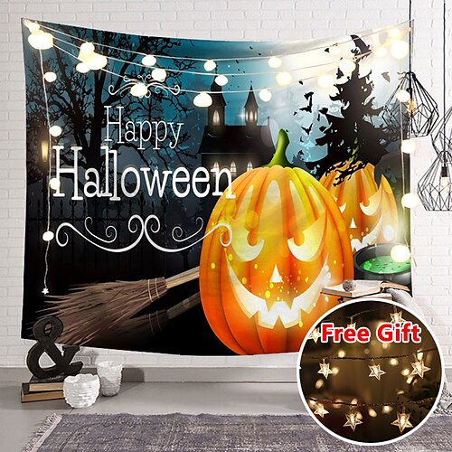 

Halloween Party Wall Tapestry Art Decor Blanket Curtain Hanging Home Bedroom Living Room Decoration Polyester (with LED String)