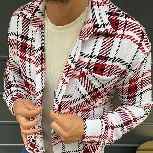 

Men's Flannel Shirt Shirt Jacket Shacket Shirt Plaid / Check Turndown Red Street Daily Long Sleeve Button-Down Clothing Apparel Basic Fashion Casual Comfortable