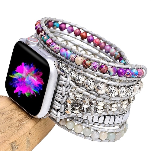 

1PC Smart Watch Band Compatible with Apple iWatch 38/40/41mm 42/44/45/49mm Fabric Beaded Handmade Adjustable Braided Decorative Rings Loops for iWatch Smartwatch Strap Wristband for Series