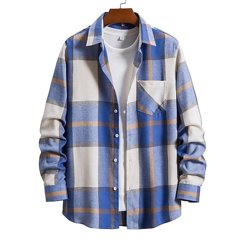 

Men's Flannel Shirt Shirt Jacket Shacket Plaid / Check Stripes and Plaid Turndown White Print Street Daily Long Sleeve Clothing Apparel Stylish / Winter / Fall / Winter
