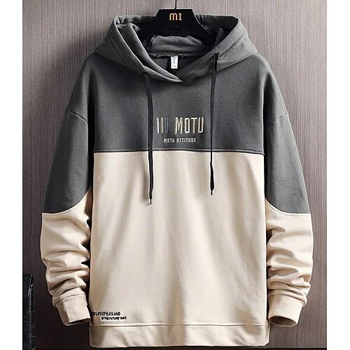 

Men's Pullover Hoodie Sweatshirt Round Neck Hooded Letter Patchwork Print Casual Daily Sports Cool Casual Hip Hop Clothing Apparel Hoodies Sweatshirts Long Sleeve Loose Fit Blue Khaki