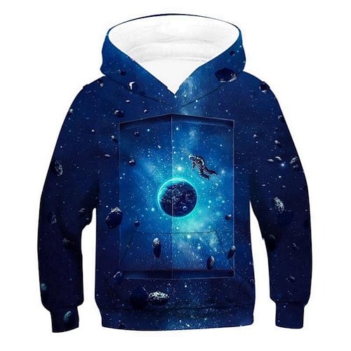 

Kids Boys Hoodie Graphic Outdoor 3D Print Long Sleeve Pocket Fashion 3-12 Years Winter Blue