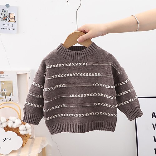 

Kids Unisex Sweater Stripe School Long Sleeve Active 1-5 Years Winter Black Brown