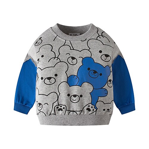 

Kids Boys Sweatshirt Bear Outdoor Long Sleeve Cool Cotton 2-8 Years Winter Blue Brown