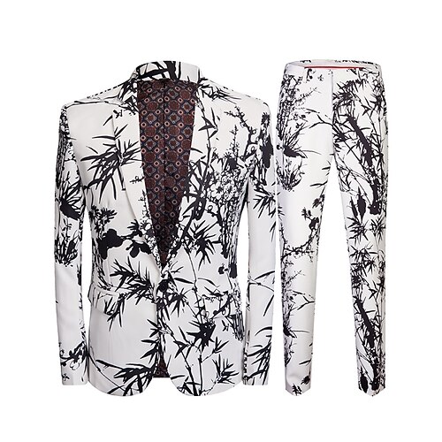 

White Men's Ugly Suits 2 Piece Patterned Tailored Fit Single Breasted One-button 2022