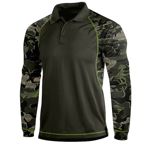 

Men's Collar Polo Shirt Golf Shirt Camo / Camouflage Turndown Green 3D Print Outdoor Street Long Sleeve Button-Down Print Clothing Apparel Fashion Designer Casual Breathable