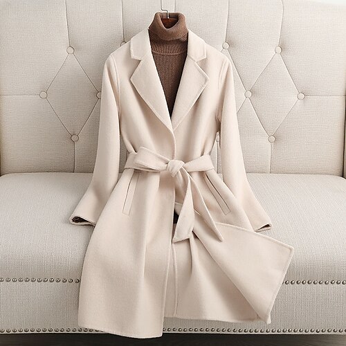 

Women's Winter Coat Casual Jacket Warm Breathable Outdoor Daily Wear Vacation Going out Pocket With Belt Single Breasted Turndown Active Fashion Comfortable Street Style Solid Color Regular Fit