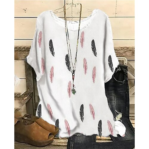 

Women's Plus Size Tops Blouse Shirt Graphic Print Half Sleeve Crewneck Streetwear Daily Sports Cotton Spandex Jersey Spring Summer White