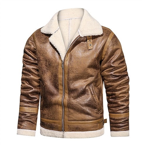 

Men's Winter Jacket Sherpa jacket Winter Coat Fleece Jacket Faux Leather Jacket Windproof Warm Daily Motorcycle Holiday Zipper Turndown Classic & Timeless Casual Traditional / Classic Jacket Outerwear