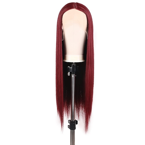 

T Part Lace Front Wig Straight Wig Glueless Lace Wigs Synthetic Hair 1557 Burgundy Wig Heat Resistant Fiber Hair Synthetic Lace Front Wigs for Fashion Women