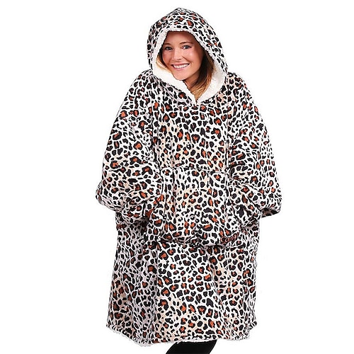 

Women's Couple's Pajamas Winter Nightgown Wearable Blanket Winter Hoodie Blanket Leopard Camo Comfort Oversized Plush Home Bed Flannel Warm Hoodie Long Sleeve Pocket Winter Fall Green Yellow / Pjs