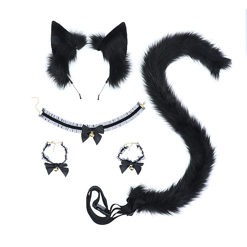 

Furry Fox Cat Wolf Headband Tail Flexible Faux Fur Ears Halloween Christmas Party Cosplay Costumes Fursuit Accessory Set Masquerade Party Gift