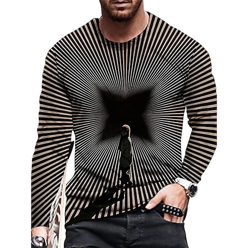 

Men's Unisex T shirt Tee Optical Illusion Graphic Prints Geometry Crew Neck Brown 3D Print Outdoor Street Long Sleeve Print Clothing Apparel Basic Sports Casual Classic