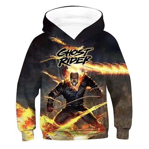 

Kids Boys Halloween Hoodie Graphic Outdoor 3D Print Long Sleeve Pocket Fashion 3-12 Years Winter Black