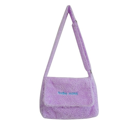 

Women's Fluffy Bag Plush Bag Shoulder Bag Rabbit Hair Zipper Solid Color Shopping Going out Blue Purple Yellow
