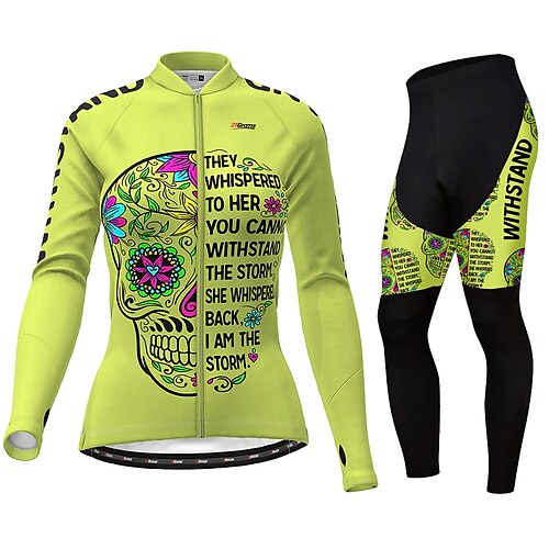 

21Grams Women's Cycling Jersey with Tights Long Sleeve Mountain Bike MTB Road Bike Cycling Green Blue Yellow Skull Bike Quick Dry Moisture Wicking Spandex Sports Skull Clothing Apparel / Stretchy